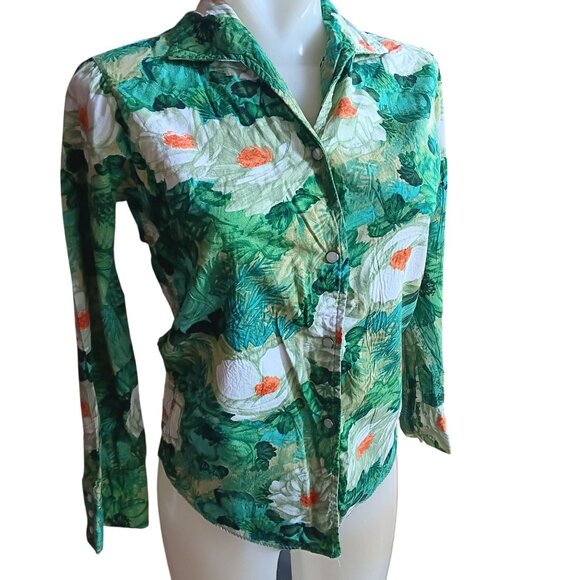 1OF1 Small True Vintage Western Snap Hippy 1970's Top Shirt Botanical Print - Picture 3 of 8